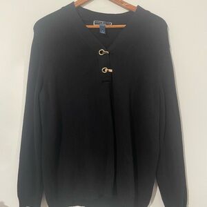 Karen Scott Black Cardigan with Gold Details